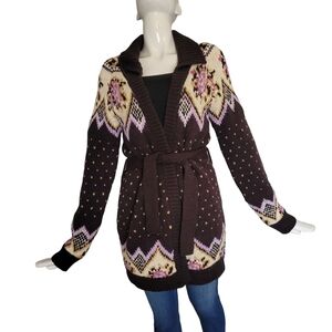 Fornarina Fairisle Knit Cardigan With Roses, VGUC, Size M